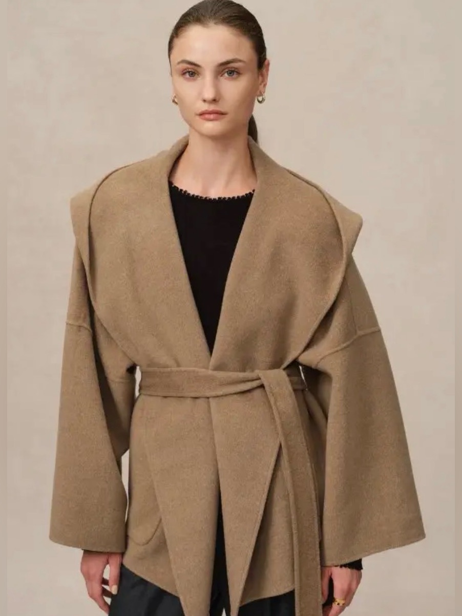 Nwt Fabrique Lanza Handcrafted Hooded Double-Faced Coat In Merino-Cashmere Blend